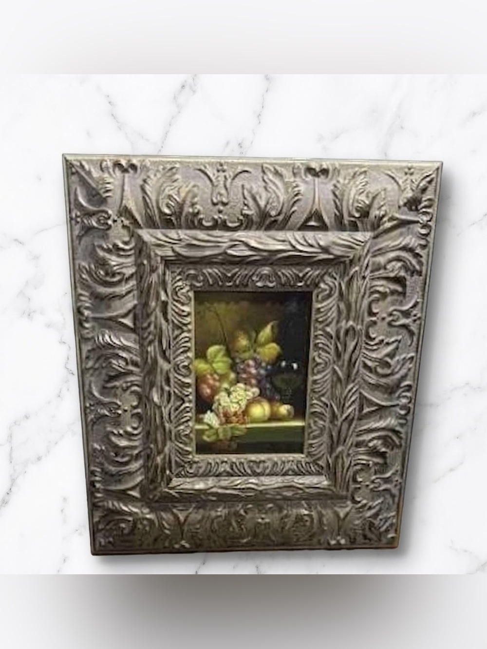 Fruit Floral Oil Painting Still Life in Heavy Ornate Gilt Frame